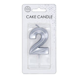 Globos taartkaars 6cm metallic zilver no.2