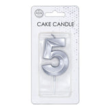 Globos taartkaars 6cm metallic zilver no.5
