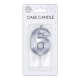Globos taartkaars 6cm metallic zilver no.6