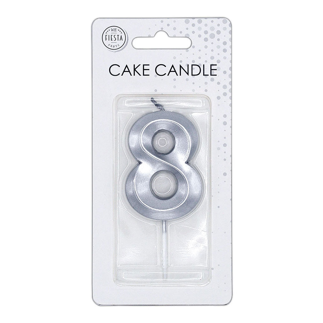 Globos taartkaars 6cm metallic zilver no.8