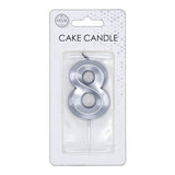 Globos taartkaars 6cm metallic zilver no.8