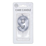 Globos taartkaars 6cm metallic zilver no.9