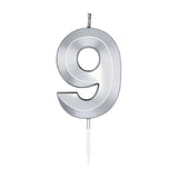 Globos taartkaars 6cm metallic zilver no.9