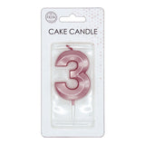 Globos taartkaars 6cm metallic rose goud no. 3