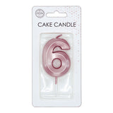 Globos taartkaars 6cm metallic rose goud no. 6