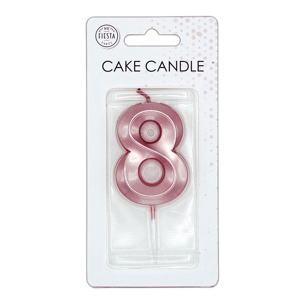 Globos taartkaars 6cm metallic rose goud no. 8