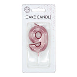Globos taartkaars 6cm metallic rose goud no. 9