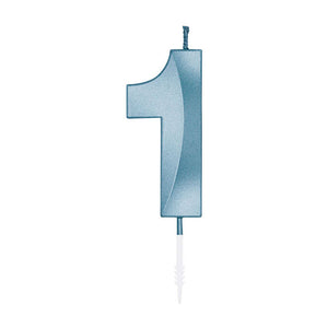 Globos cake candle 6cm metallic light blue no. 1