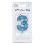 Globos taartkaars 6cm metallic licht blauw no. 3