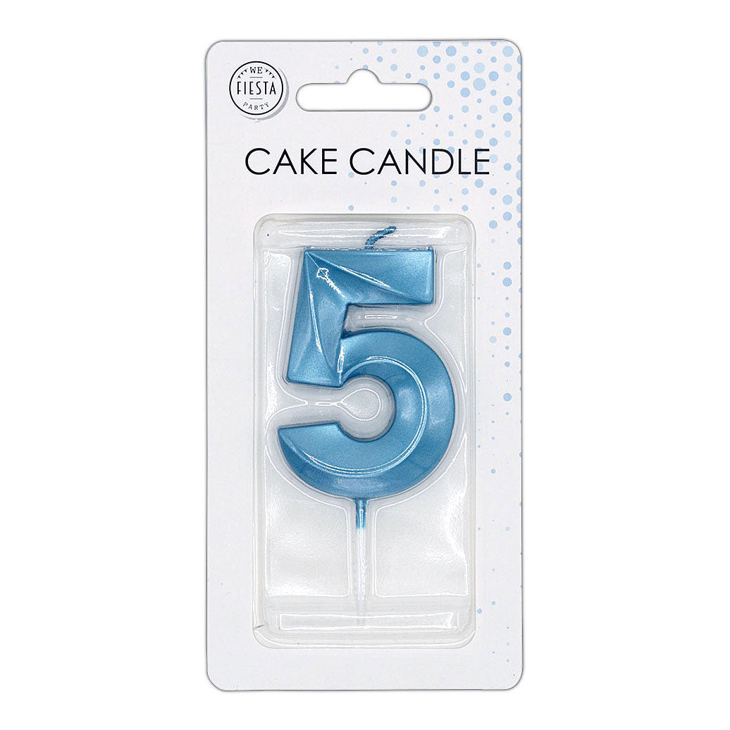 Globos cake candle 6cm metallic light blue no. 5