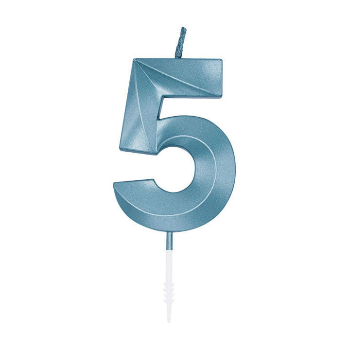 Globos cake candle 6cm metallic light blue no. 5