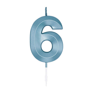 Globos cake candle 6cm metallic light blue no. 6