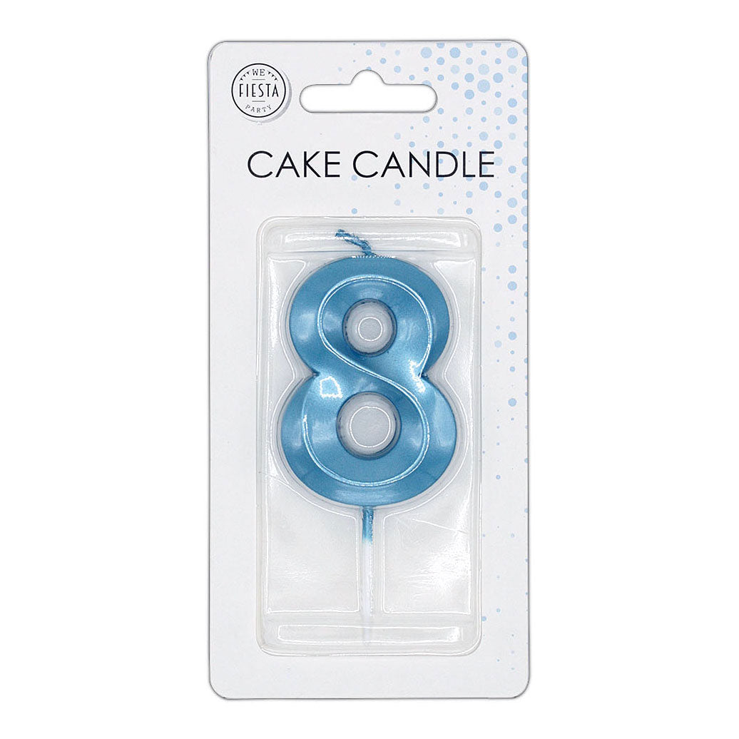 Globos cake candle 6cm metallic light blue no. 8