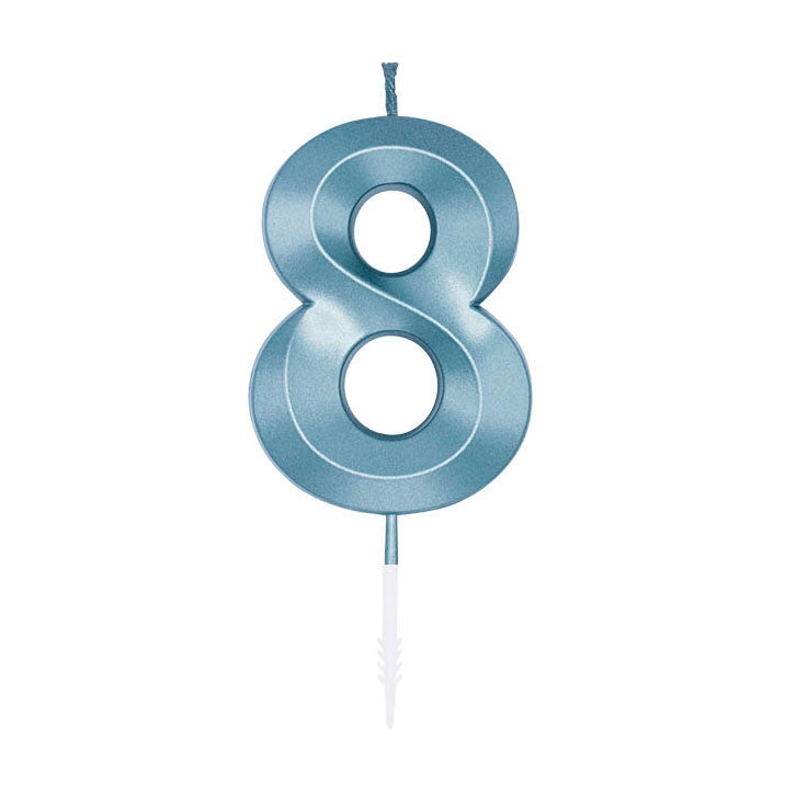Globos cake candle 6cm metallic light blue no. 8