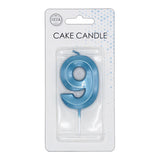 Globos taartkaars 6cm metallic licht blauw no. 9
