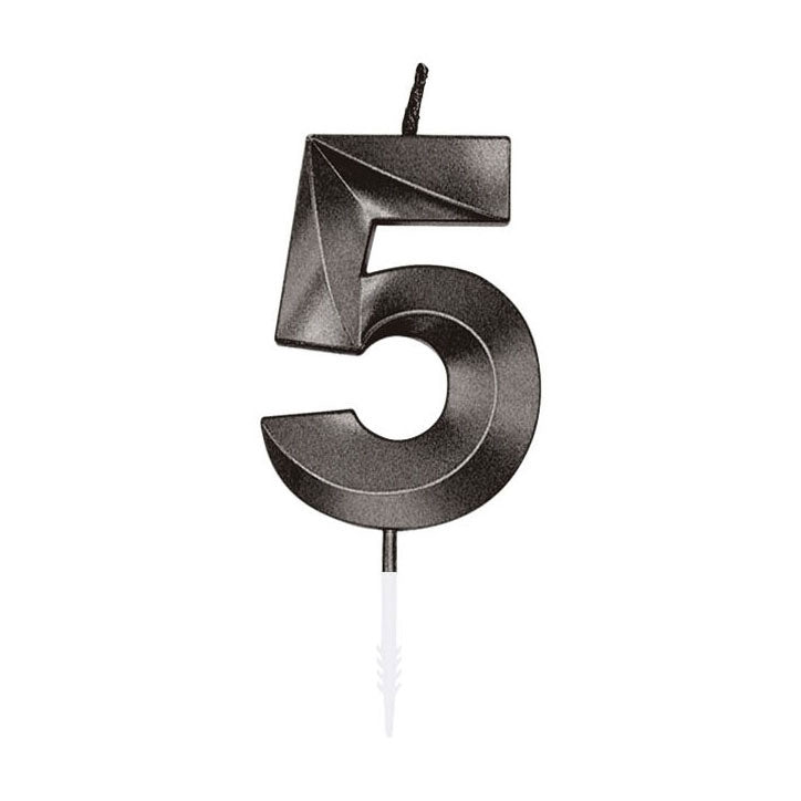 Globos cake candle 6cm metallic black no. 5