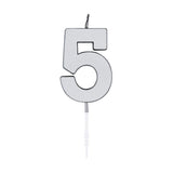 Globos taartkaars 4,5cm metallic zilver no. 5