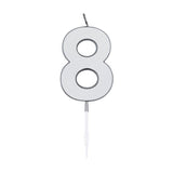 Globos taartkaars 4,5cm metallic zilver no. 8