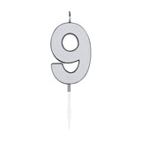 Globos taartkaars 4,5cm metallic zilver no. 9