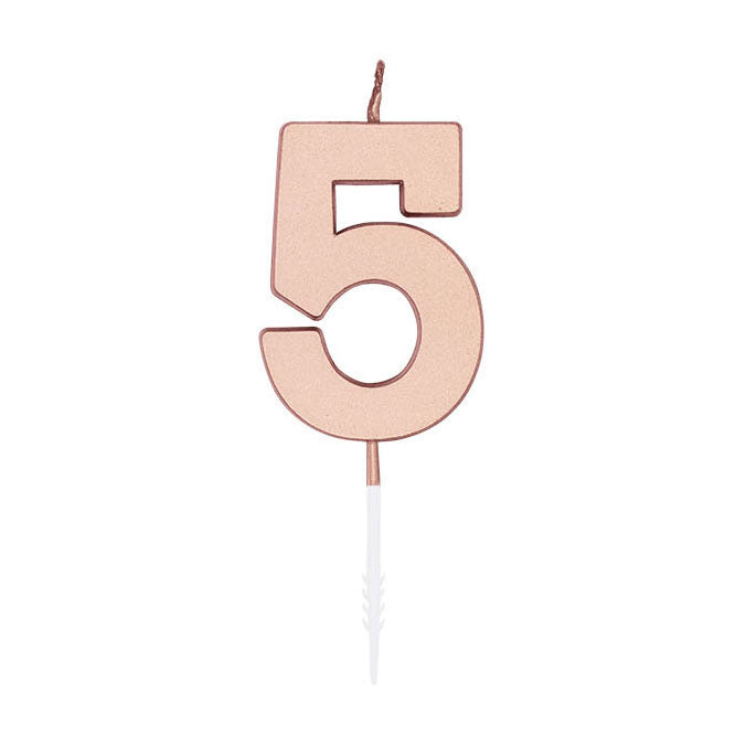 Globos cake candle 4.5cm metallic rose gold no. 5