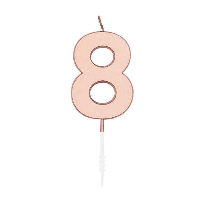 Globos cake candle 4.5cm metallic rose gold no. 8
