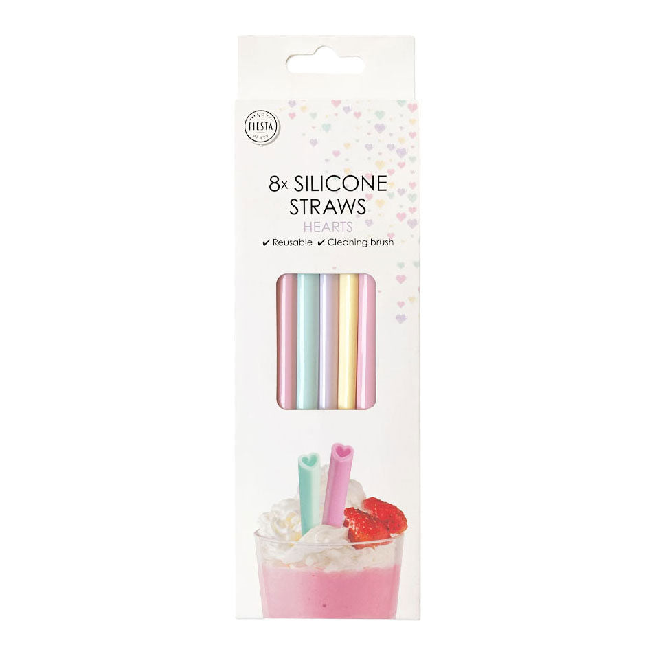 Globos silicone straws reusable watercolors hearts - 8 pcs.