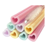 Globos silicone straws reusable watercolors hearts - 8 pcs.