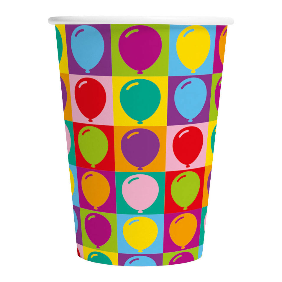 Globos Paper Cups 210ml Pop Party - 8pk.