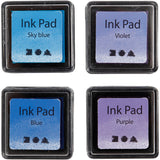 Creativ company stamp ink, h: 2 cm, size 3.5 x 3.5 cm, blue, sky blue, purple, violet, 4 pieces 1 box