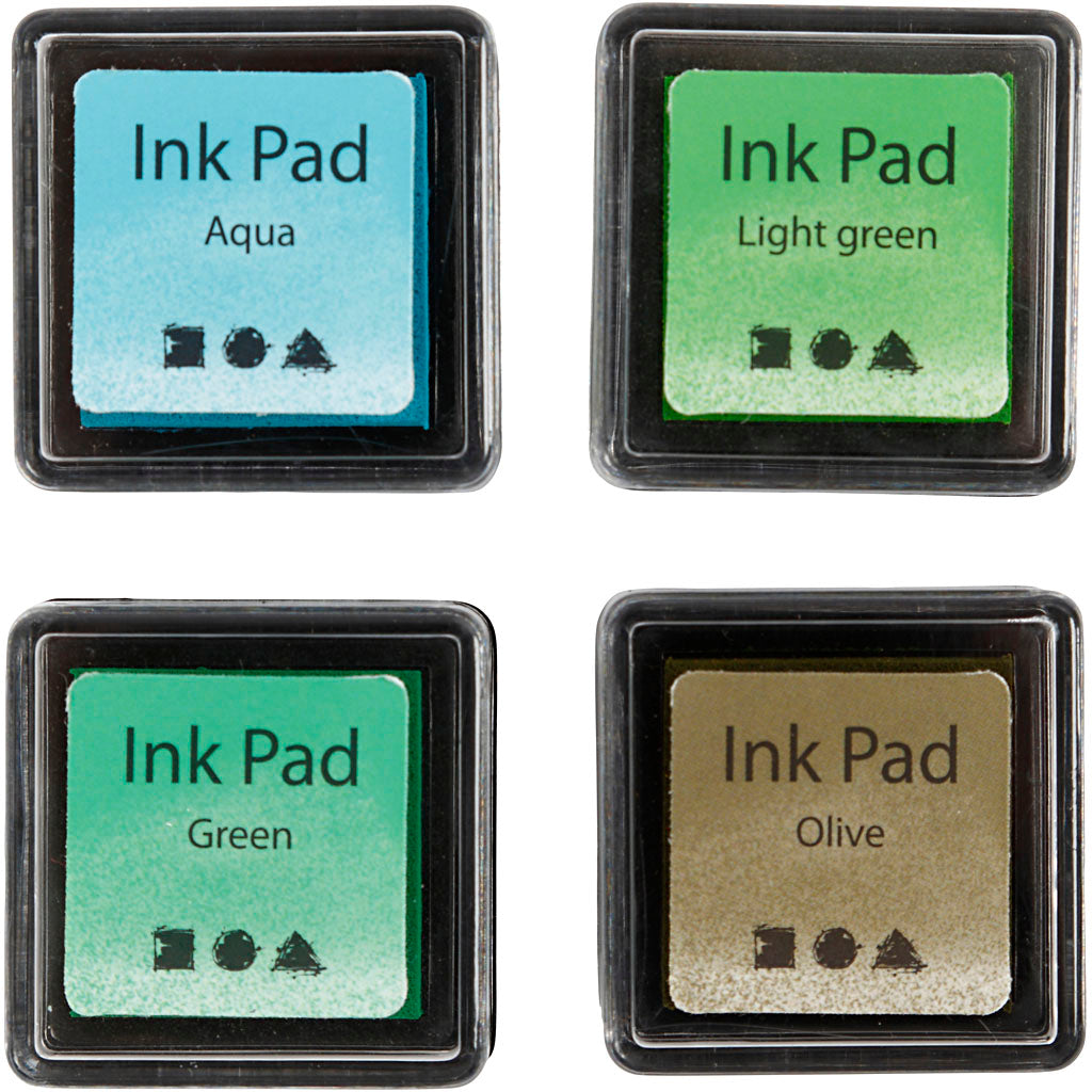 Creativ company stamp ink, h: 2 cm, size 3.5 x 3.5 cm, green, light green, olive, aqua, 4 pieces 1 box