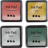 Creativ company stamp ink, h: 2 cm, size 3.5 x 3.5 cm, gold, lime green, Christmas red, silver, 4 pieces 1 box