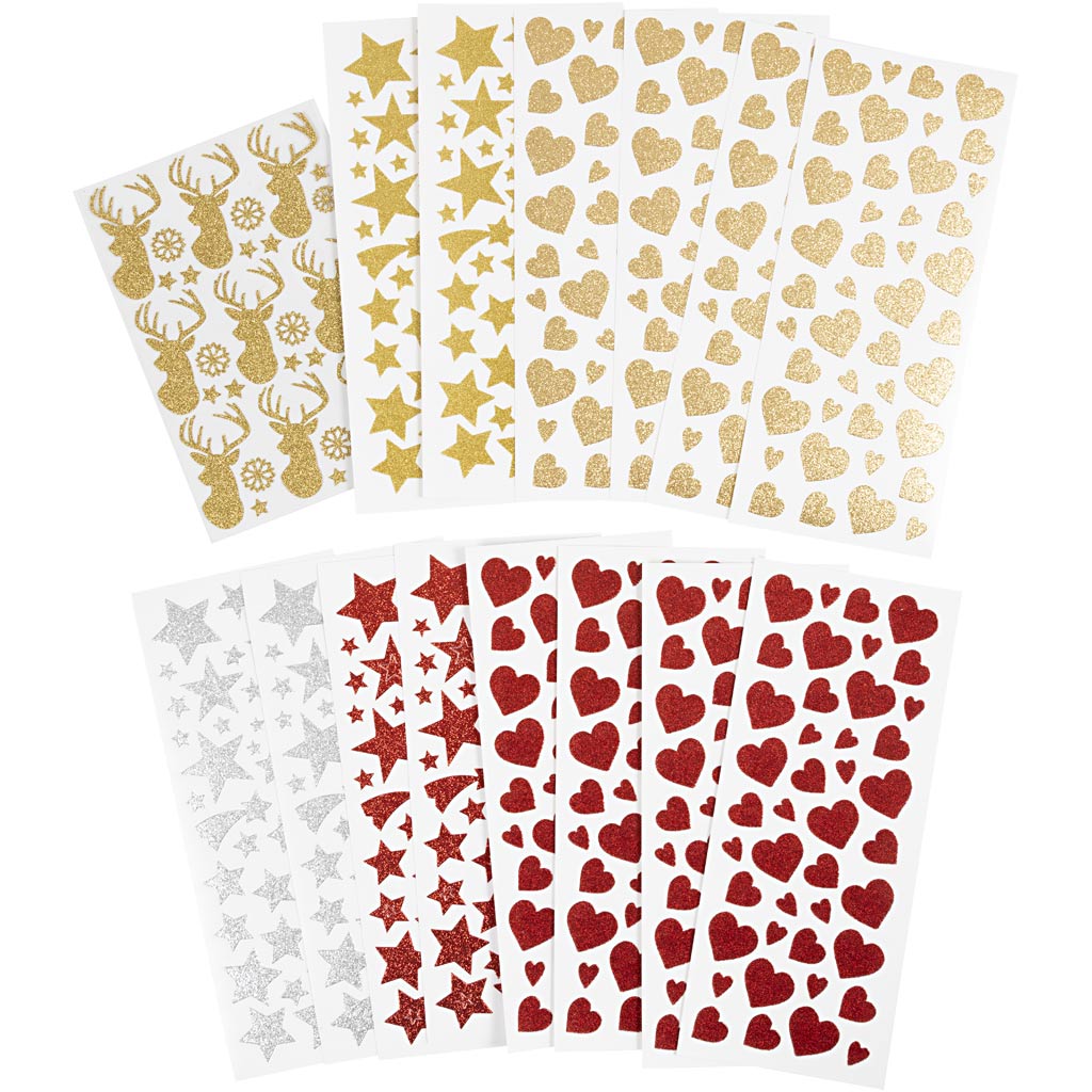 Creativ company glitter stickers, sheet 10x24+12x18,5 cm, 8 sheets 1 box