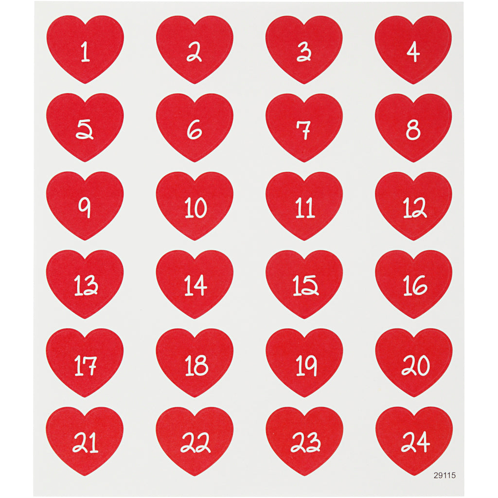 Creativ Company Stickers Heart with number, 1 sheet