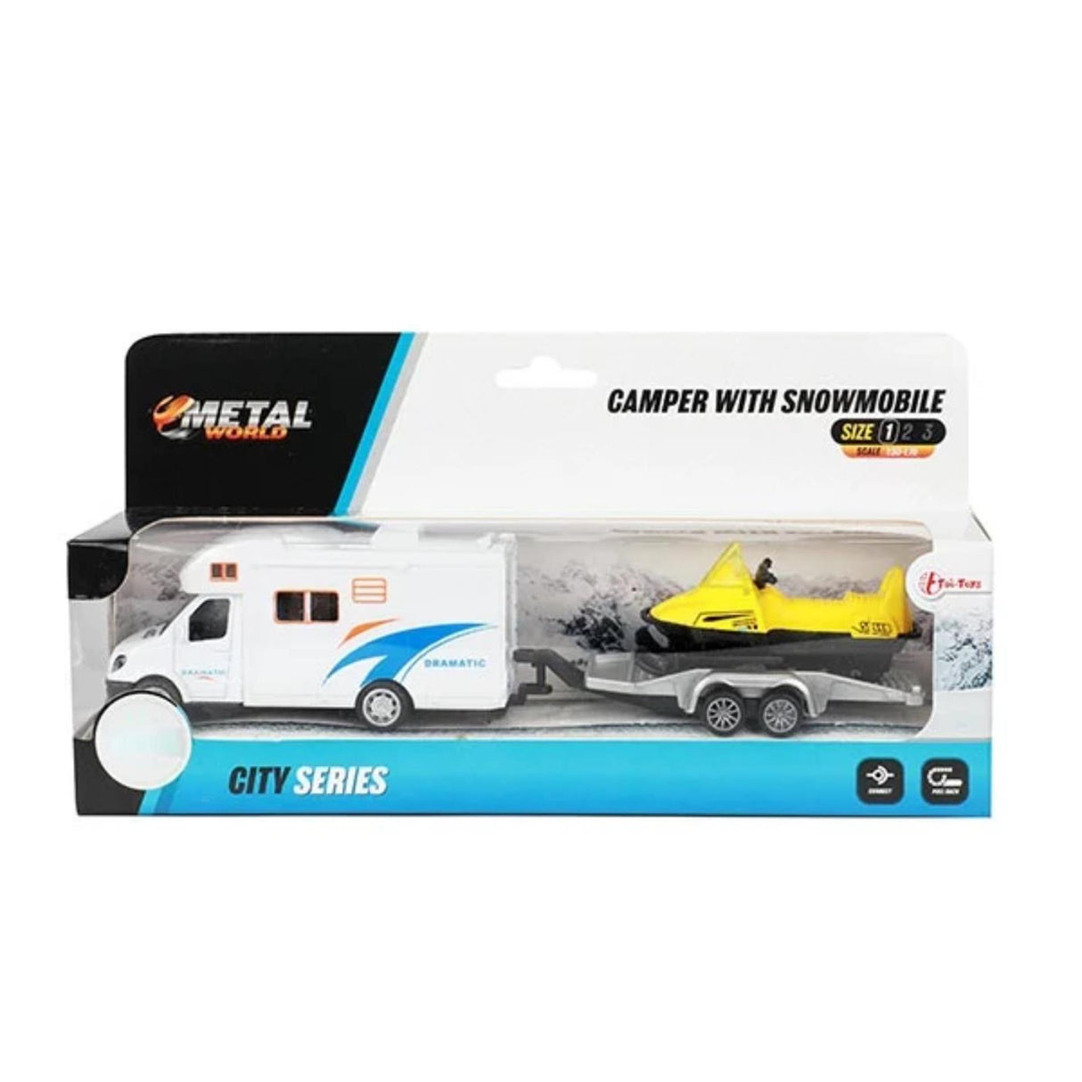 Toi-toys kovinski potegljivi avtodom s prikolico in motornimi sanmi