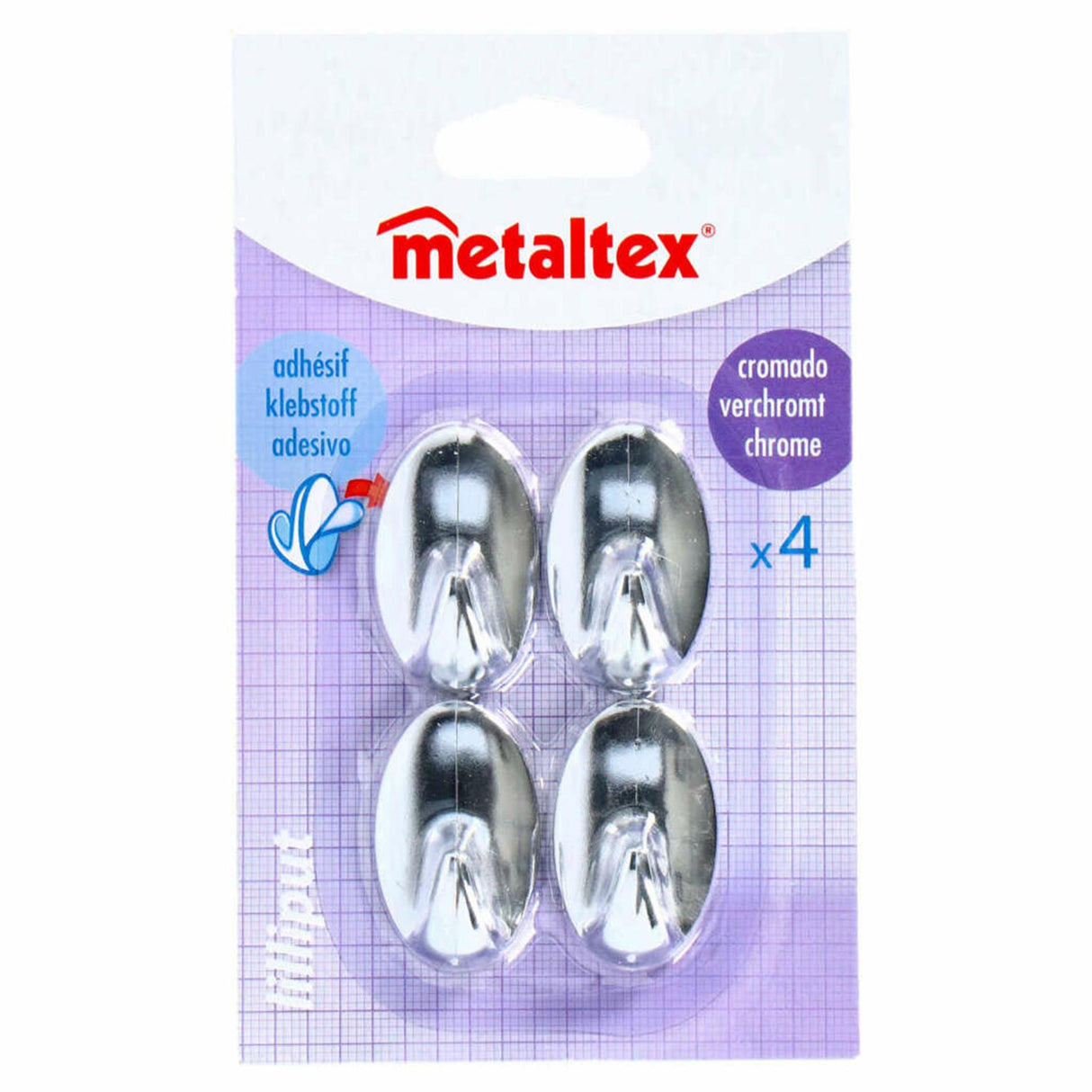 Metaltex adhesive hooks 4 pieces chrome-plated oval | 10 pieces