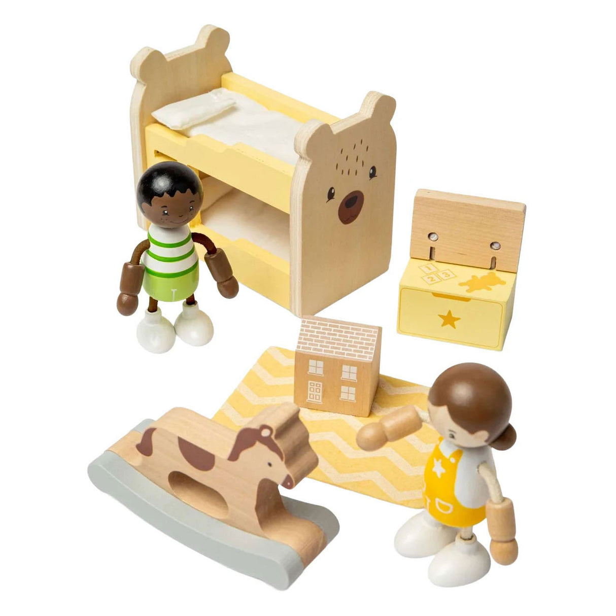 Bigjigs houten poppenhuis meubels kinderkamer - 5dlg.