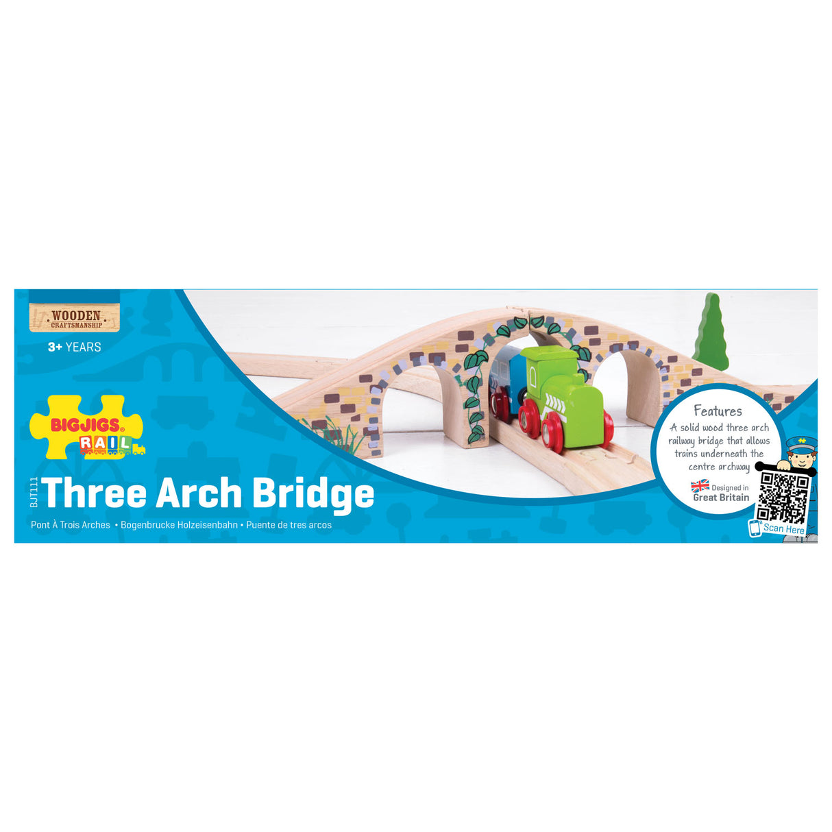 Bigjigs Wooden Rails - Bridge con 3 archi