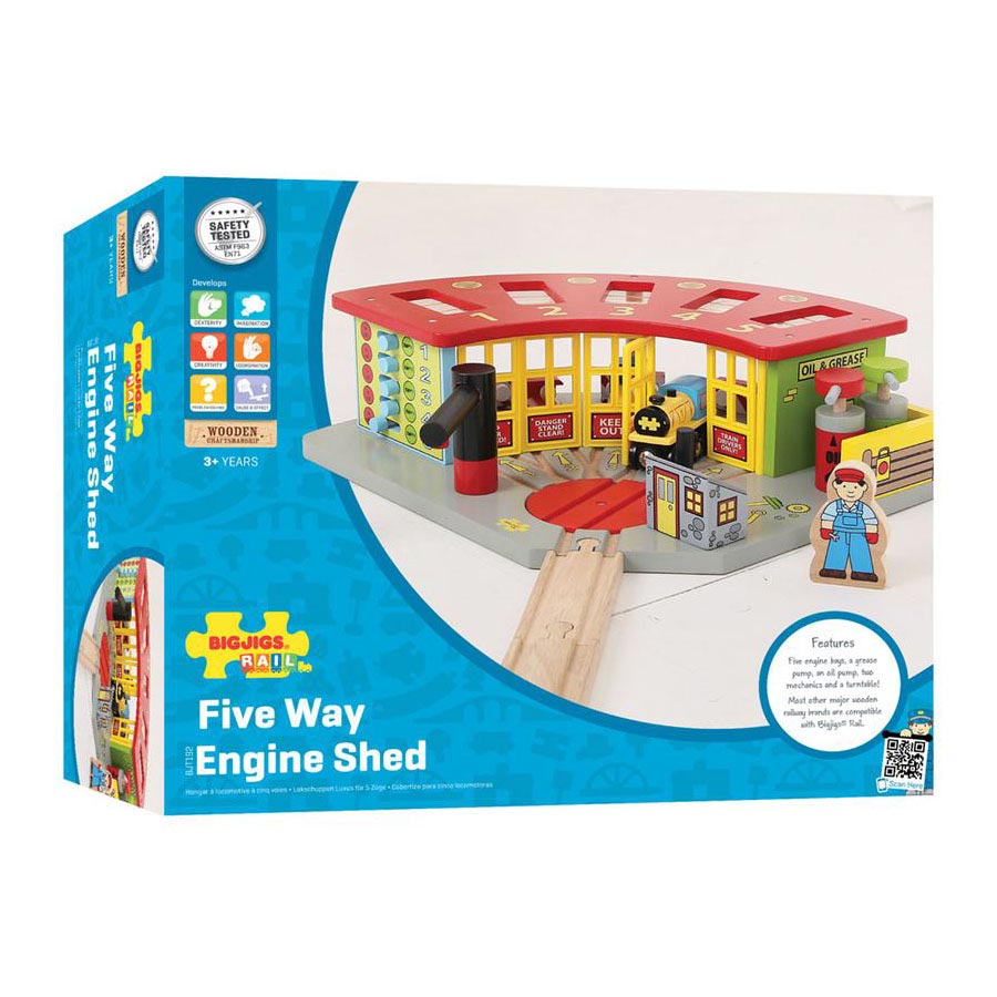 Bigjigs Wooden Rails - Luxury Remise for 5 Trains