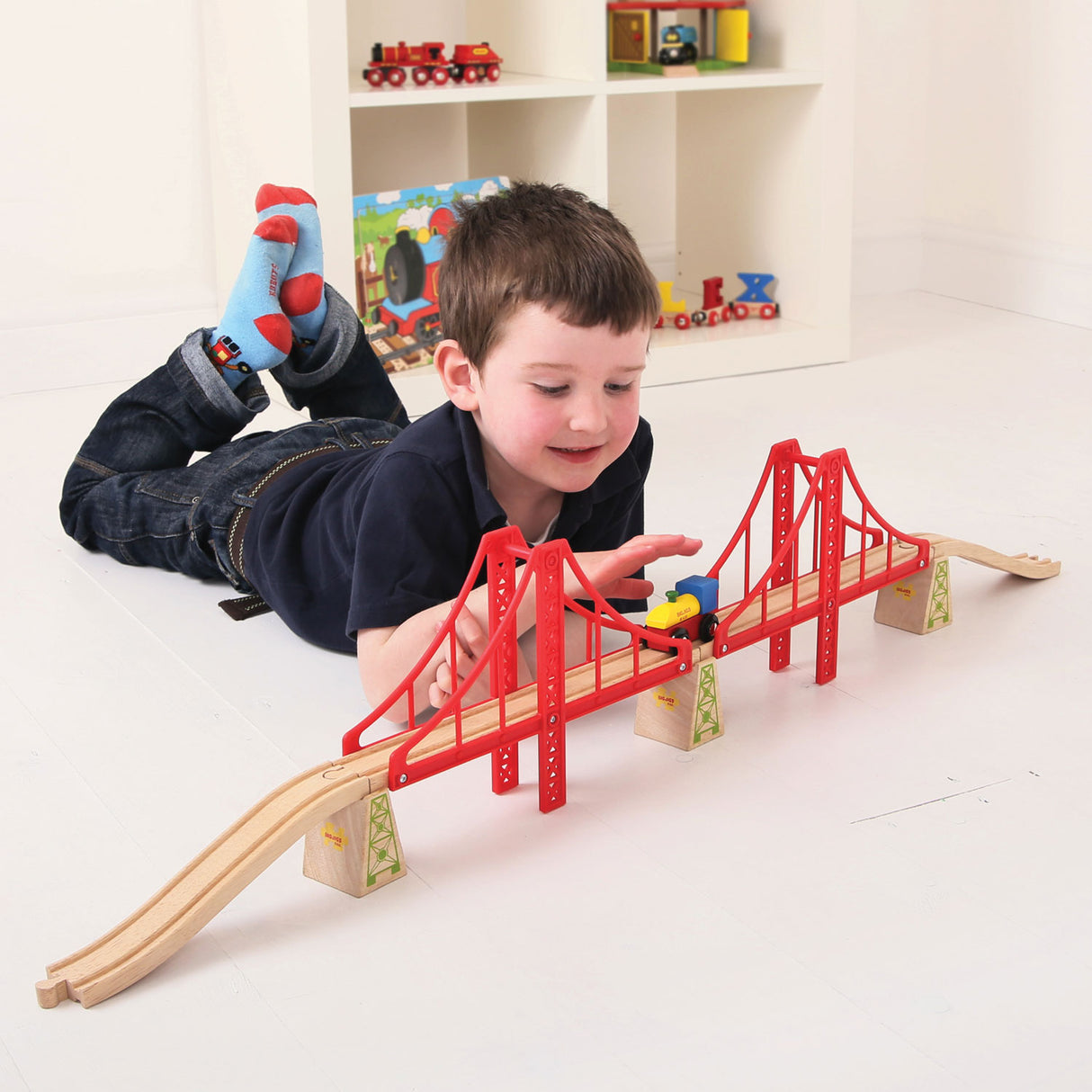 Bigjigs wooden rails - double suspension bridge, 7dlg.