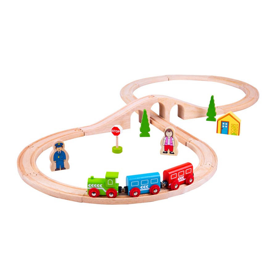 Set trenino in legno Bigjigs, 26 pezzi.