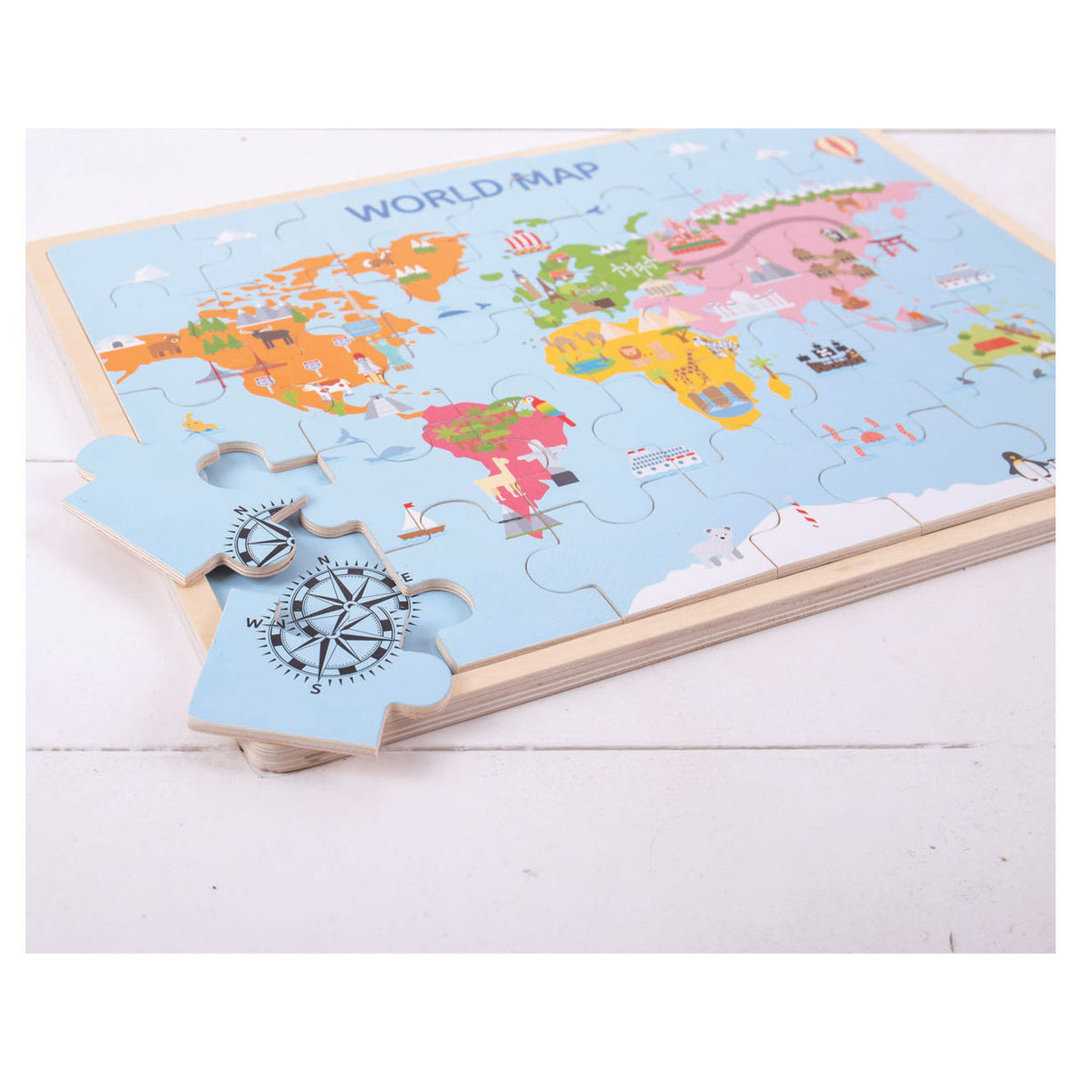 Bigjigs wooden world map puzzle, 35dlg.