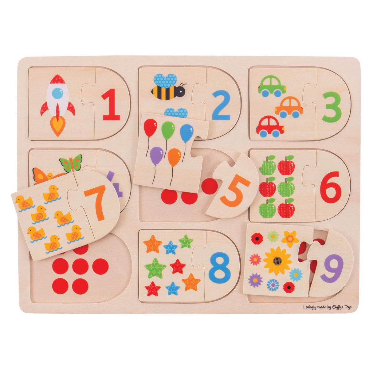 Bigjigs Holz Léierpuzzelnummeren, 18dlg.