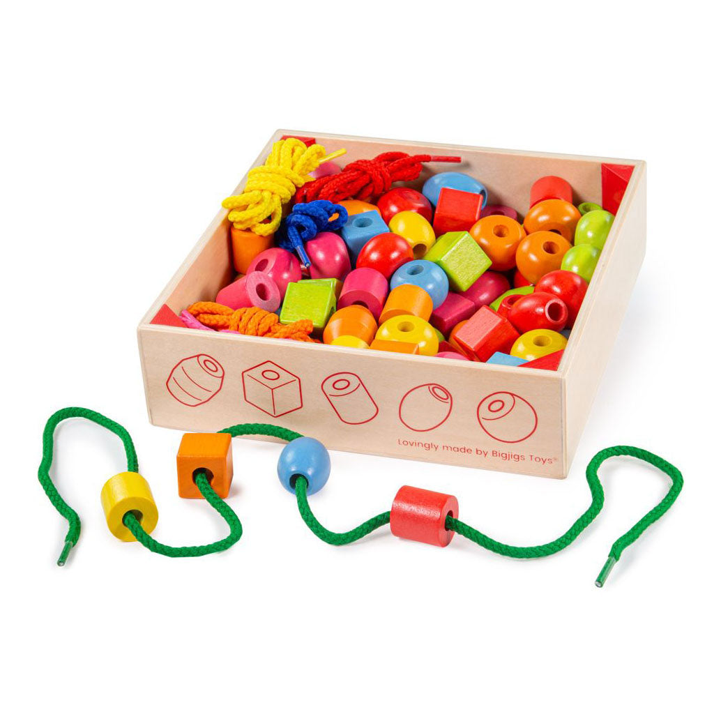 Bigjigs Wooden Colourful Beads, 95pc.