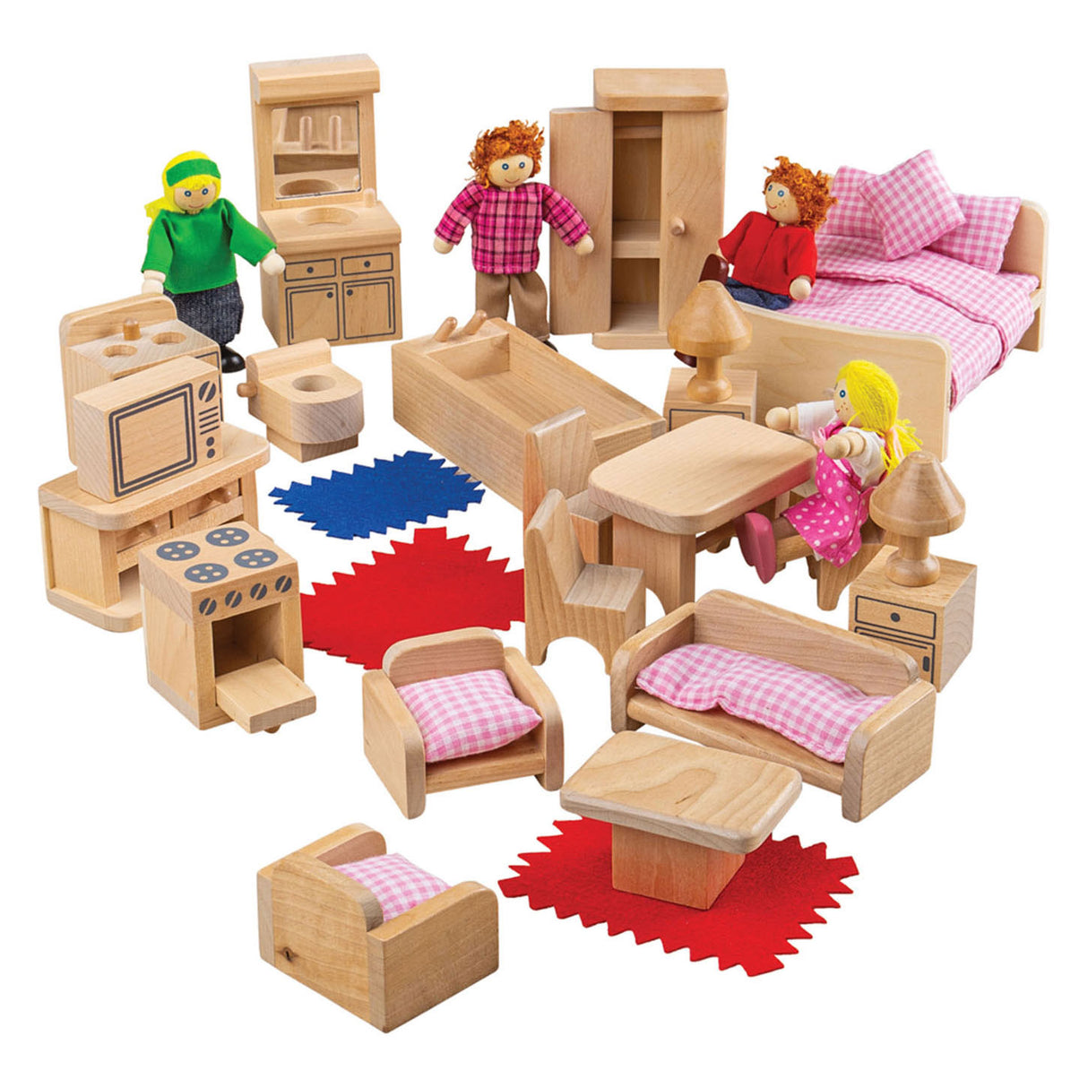 Bigjigs Wooden Doll Family с мебели, 26dlg.