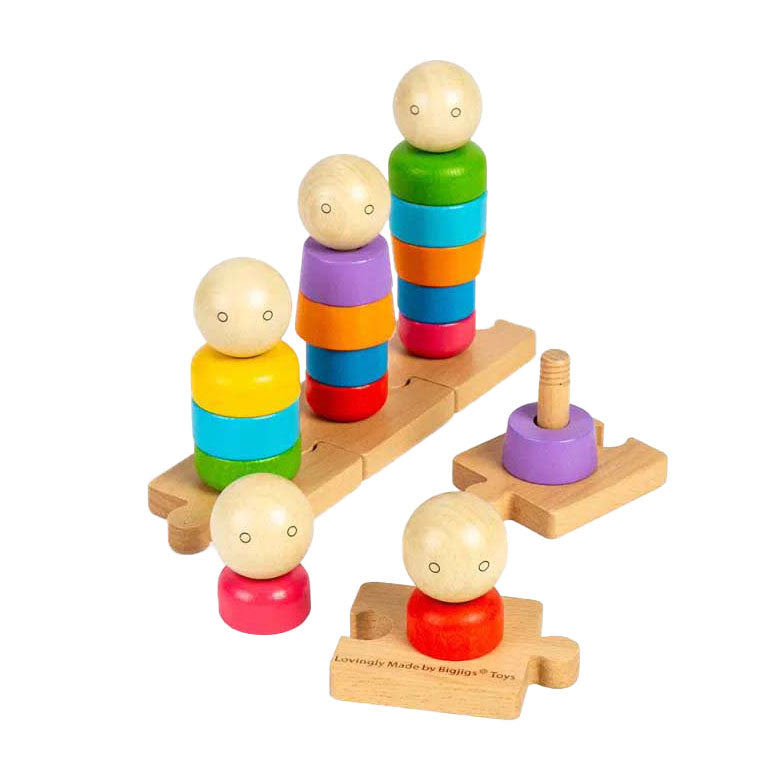 Bigjigs Wooden Rainbow Family Stacking toys, 25dlg.