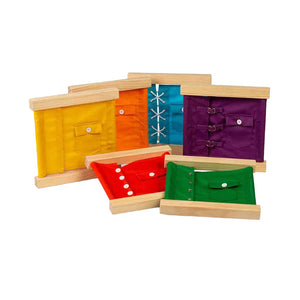 Bigjigs wooden clasp and button frames, 6 pcs.