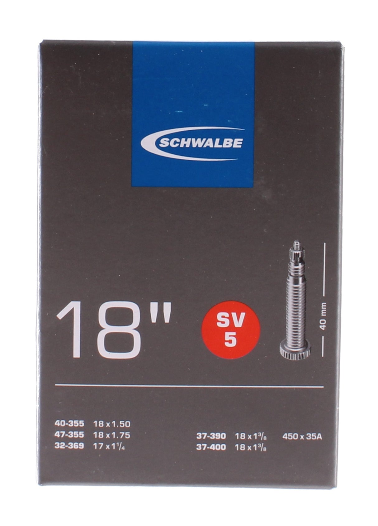 Schwalbe Tubo Interior Sv5 18 polegadas 37 47-355-400 SV 40 mm