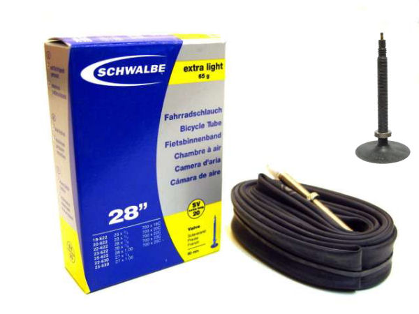 Schwalbe Inner Tube SV20 60mm 28 инчов състезание 18 25-622 Extra Light 65gr