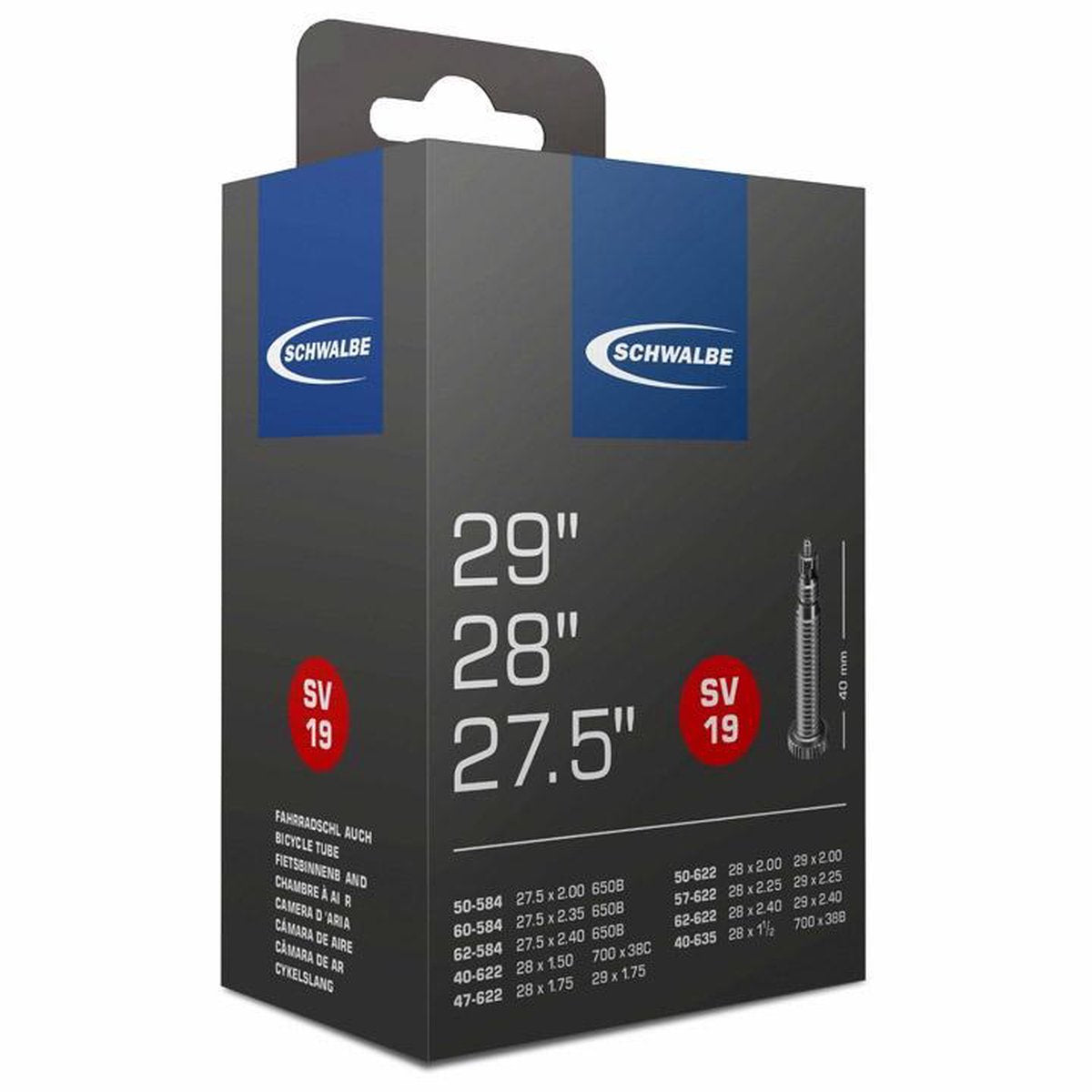 Schwalben sisäputki SV19F 27 28 29 tuumaa 54 75-622 Freeride SV 40 mm