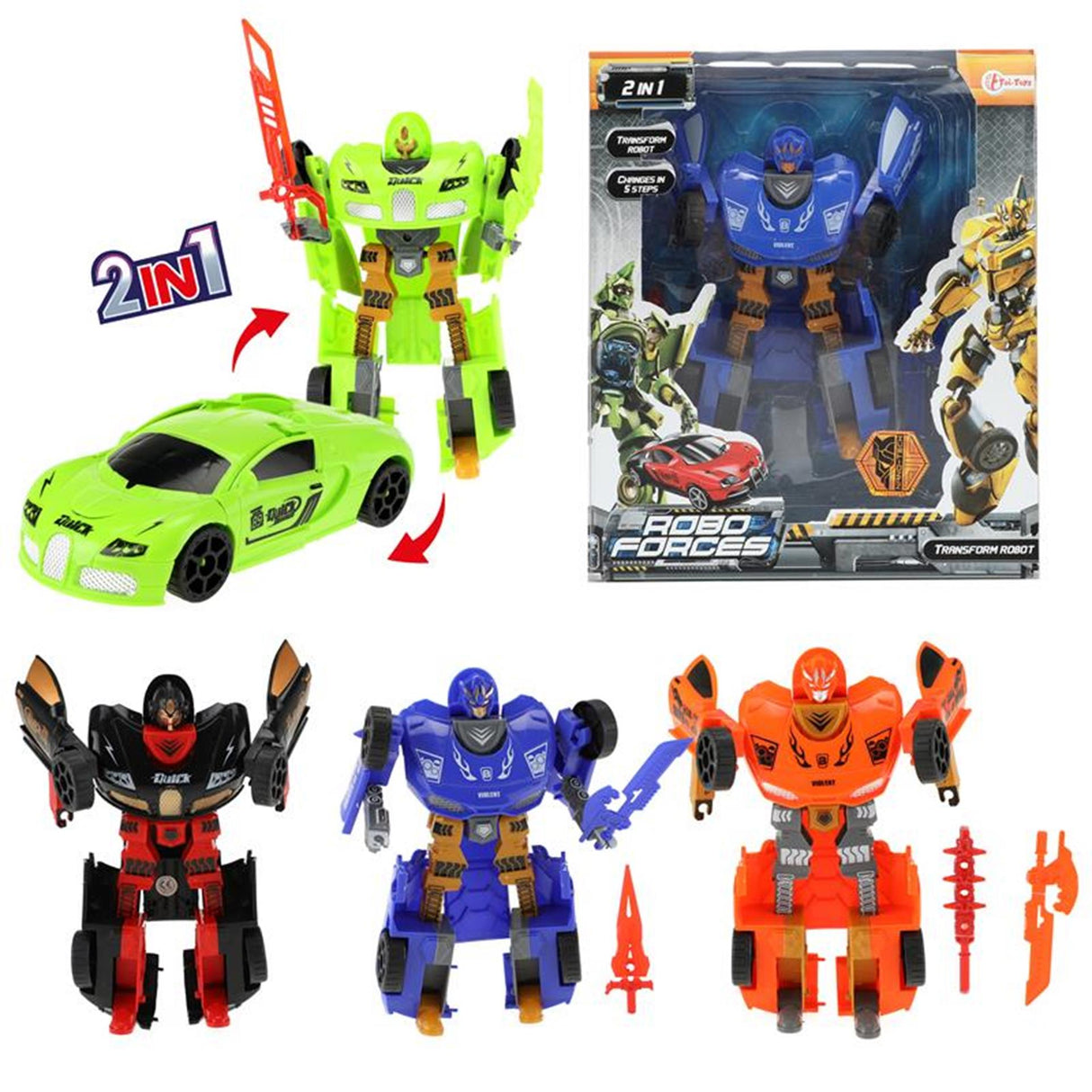 Robot change car 21 cm 4 assorted